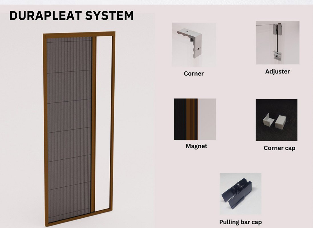 Hardware and fittings supplied with the Dura Pleat System